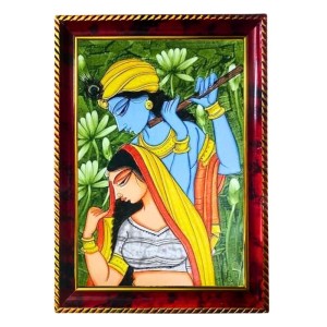 Radha Krishna Art Photo Frame For Wall & Table | 7x9 Inch Golden Cherry Finish | Decorative Radha Krishna Art Photo Frame For Home, Office & Pooja Room (F11394)