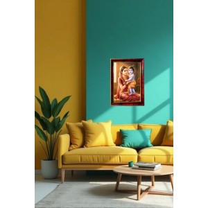 Yashodha Krishna Photo Frame For Wall & Table | 7x9 Inch Golden Cherry Finish | Decorative Yashodha Krishna Photo Frame For Home, Office & Pooja Room (F11901)