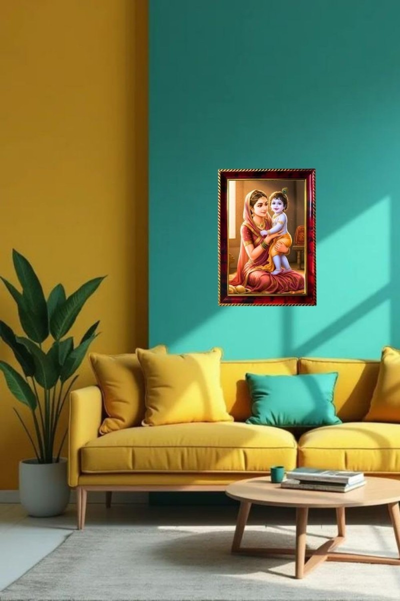 Yashodha Krishna Photo Frame For Wall & Table | 7x9 Inch Golden Cherry Finish | Decorative Yashodha Krishna Photo Frame For Home, Office & Pooja Room (F11901)