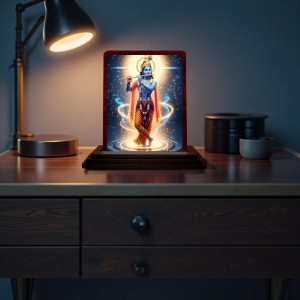 Car Desk/Table Top Lord Krishna Wooden Photo Stand 3x4 Inches, Compact & Stylish Spiritual Display For Car, Home & Office (Pack Of 1) (F14350) Car Desk/Table Top Lord Krishna Wooden Photo Stand 3x4 Inches, Compact & Stylish Spiritual Display For Car, Home & Office (Pack Of 1) (F14350)