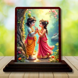Car Desk/Table Top Radha Krishna Wooden Photo Stand 3x4 Inches, Compact & Stylish Spiritual Display For Car, Home & Office (Pack Of 1) (F14381) Car Desk/Table Top Radha Krishna Wooden Photo Stand 3x4 Inches, Compact & Stylish Spiritual Display For Car, Home & Office (Pack Of 1) (F14381)