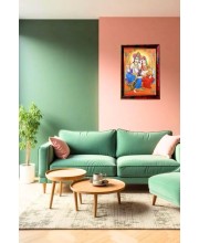 Radha Krishna Photo Frame For Wall & Table | 7x9 Inch Golden Cherry Finish | Decorative Radha Krishna Photo Frame For Home, Office & Pooja Room (F11833)