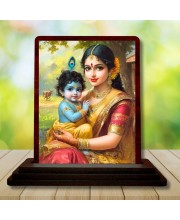 Car Desk/Table Top Yashodha With Krishna Wooden Photo Stand 3x4 Inches, Compact & Stylish Spiritual Display For Car, Home & Office (Pack Of 1) (F14633)