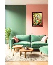 Radha Krishna Photo Frame For Wall & Table | 7x9 Inch Golden Cherry Finish | Decorative Radha Krishna Photo Frame For Home, Office & Pooja Room (F11597)