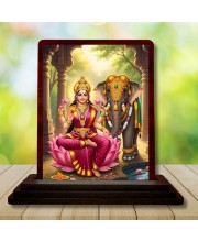 Car Desk/Table Top Goddess Lakshmi Wooden Photo Stand 3x4 Inches, Compact & Stylish Spiritual Display For Car, Home & Office (Pack Of 1) (F14168)