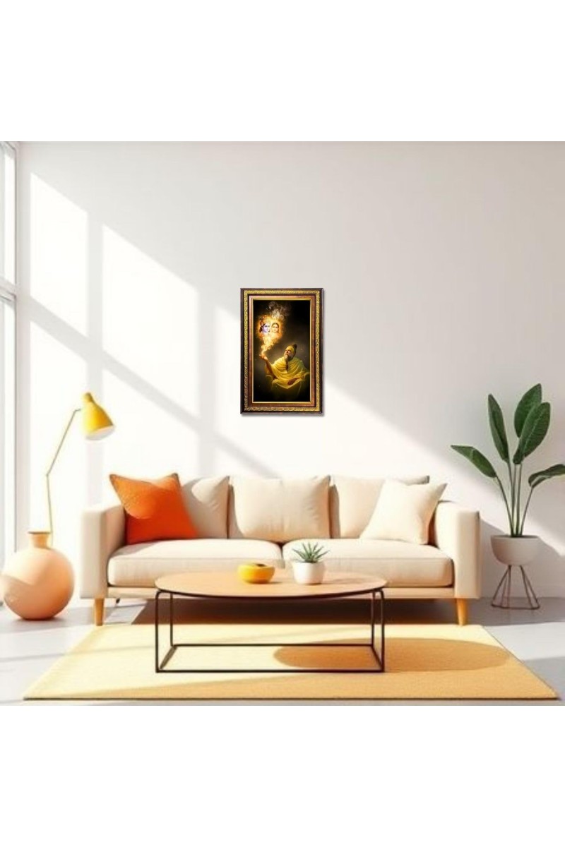 Premanand Govind With Radhe Radha Digital Golden Balck Color Photo Frame | Hindu Religious Wall Decor | 10x16 Inches - Inspirational Wall Art For Office, Home Decor - Ideal Spiritual Gift (F16599)
