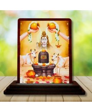 Car Desk/Table Top Lord Shiva Wooden Photo Stand 3x4 Inches, Compact & Stylish Spiritual Display For Car, Home & Office (Pack Of 1) (F14185)