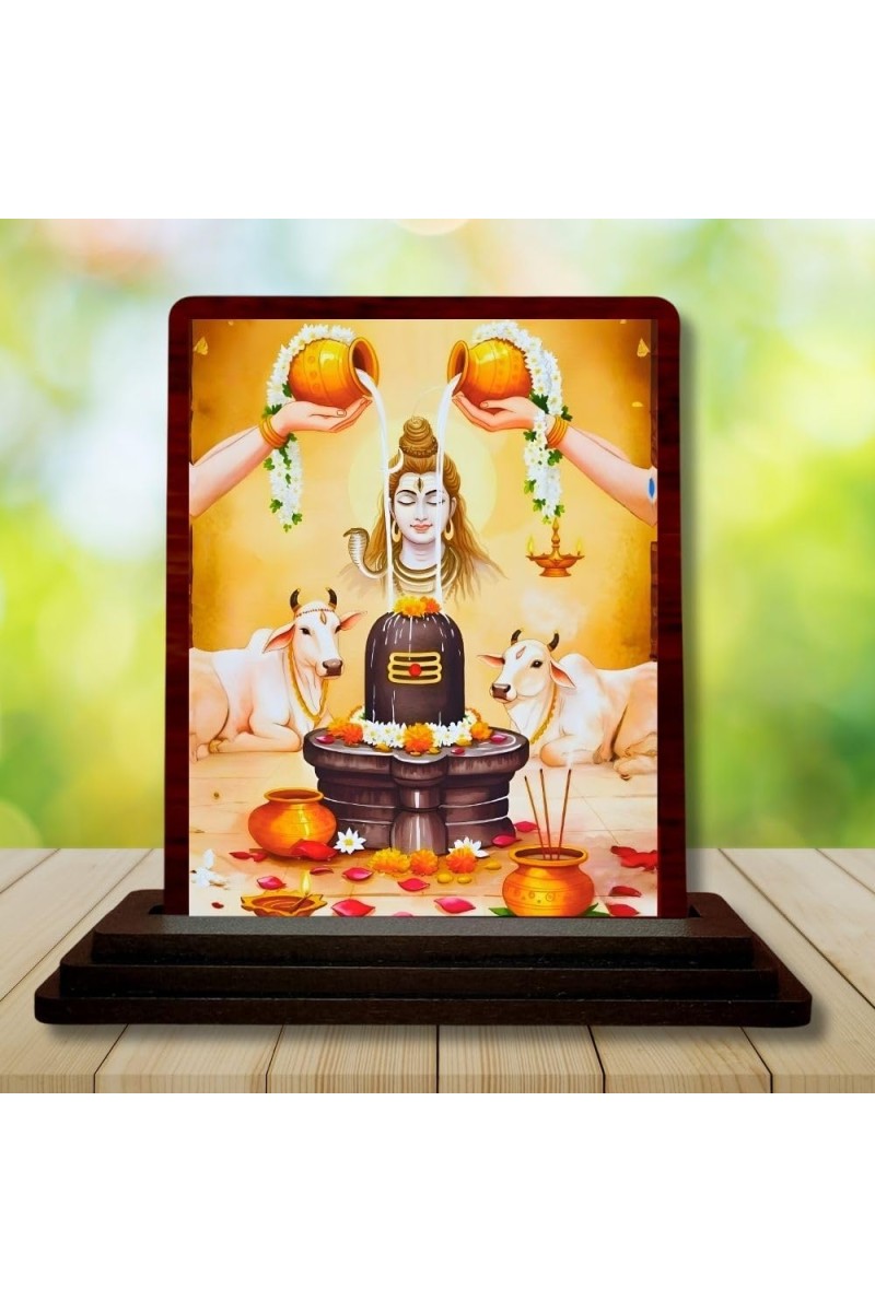 Car Desk/Table Top Lord Shiva Wooden Photo Stand 3x4 Inches, Compact & Stylish Spiritual Display For Car, Home & Office (Pack Of 1) (F14185)