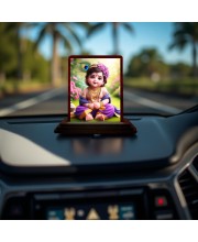 Car Desk/Table Top Lord Krishna Wooden Photo Stand 3x4 Inches, Compact & Stylish Spiritual Display For Car, Home & Office (Pack Of 1) (F14457)