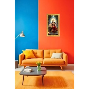 Devi Durga Digital Golden Color Photo Frame | Hindu Religious Wall Decor | 8x15 Inches - Inspirational Wall Art For Office, Home Decor - Ideal Spiritual Gift (F10375)