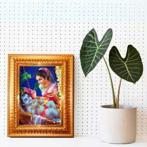 Yashoda Baby Krishna Golden Designer Photo Frame | 10x14 Inch Religious Wall Hanging Frame For Home & Office Decoration | Hindu Deity Spiritual Gift Item
