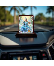 Car Desk/Table Top Goddess Lakshmi Wooden Photo Stand 3x4 Inches, Compact & Stylish Spiritual Display For Car, Home & Office (Pack Of 1) (F14174)
