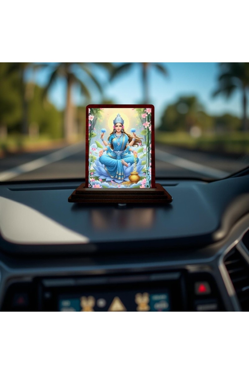 Car Desk/Table Top Goddess Lakshmi Wooden Photo Stand 3x4 Inches, Compact & Stylish Spiritual Display For Car, Home & Office (Pack Of 1) (F14174)