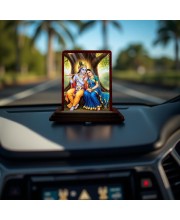 Car Desk/Table Top Radha Krishna Wooden Photo Stand 3x4 Inches, Compact & Stylish Spiritual Display For Car, Home & Office (Pack Of 1) (F14274)