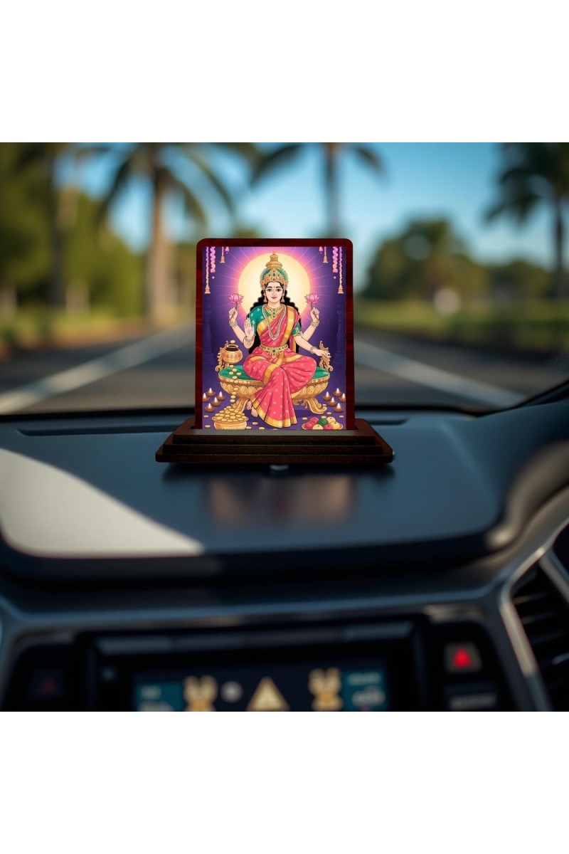 Car Desk/Table Top Goddess Lakshmi Wooden Photo Stand 3x4 Inches, Compact & Stylish Spiritual Display For Car, Home & Office (Pack Of 1) (F14542)