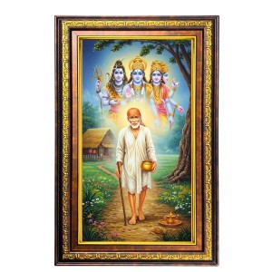 Sai Baba And Bramha And Shiva And Vishnu Digital Golden Balck Color Photo Frame | Hindu Religious Wall Decor | 10x16 Inches - Inspirational Wall Art For Office, Home Decor - Ideal Spiritual Gift (F1 Sai Baba And Bramha And Shiva And Vishnu Digital Golden Balck Color Photo Frame | Hindu Religious Wall Decor | 10x16 Inches - Inspirational Wall Art For Office, Home Decor - Ideal Spiritual Gift (F1
