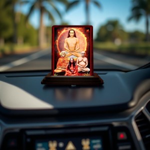 Car Desk/Table Top Mahavathar Babaji Wooden Photo Stand 3x4 Inches, Compact & Stylish Spiritual Display For Car, Home & Office (Pack Of 1) (F14321)