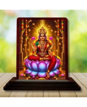 Car Desk/Table Top Goddess Lakshmi Wooden Photo Stand 3x4 Inches, Compact & Stylish Spiritual Display For Car, Home & Office (Pack Of 1) (F14167)