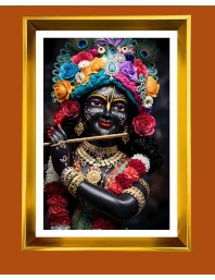 Divine Krishna Golden Photo Frame - 14x18 Inches | Elegant Wooden Frame For Home, Office & Temple Decoration | Spiritual Wall & Table Decor And Gift Item (F9799)