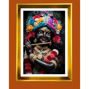 Divine Krishna Golden Photo Frame - 14x18 Inches | Elegant Wooden Frame For Home, Office & Temple Decoration | Spiritual Wall & Table Decor And Gift Item (F9799)