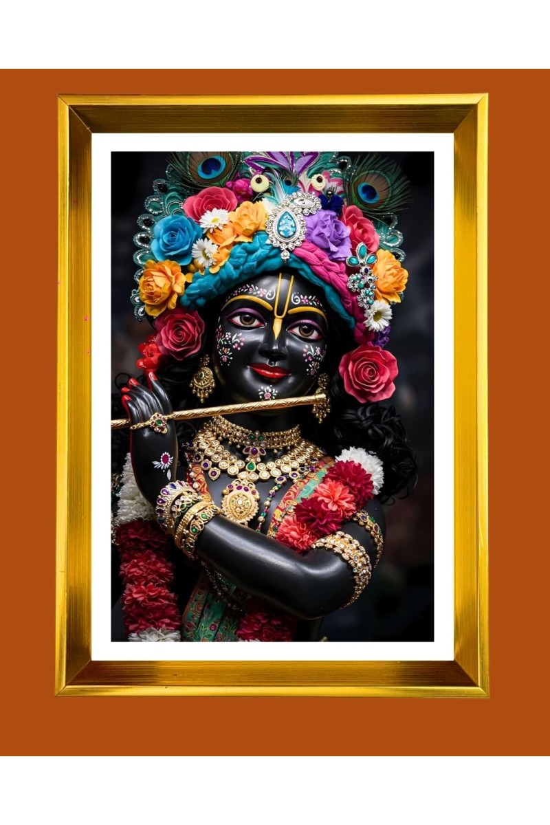 Divine Krishna Golden Photo Frame - 14x18 Inches | Elegant Wooden Frame For Home, Office & Temple Decoration | Spiritual Wall & Table Decor And Gift Item (F9799)