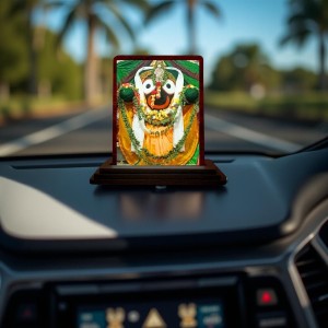 Car Desk/Table Top Lord Jagannath Wooden Photo Stand 3x4 Inches, Compact & Stylish Spiritual Display For Car, Home & Office (Pack Of 1) (F14447)