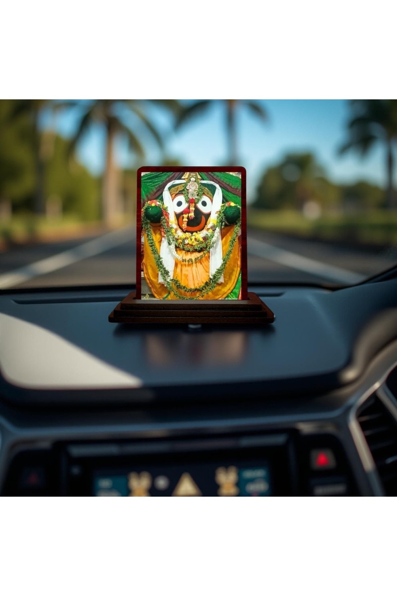 Car Desk/Table Top Lord Jagannath Wooden Photo Stand 3x4 Inches, Compact & Stylish Spiritual Display For Car, Home & Office (Pack Of 1) (F14447)