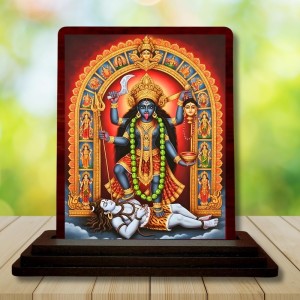 Car Desk/Table Top Maa Kali Wooden Photo Stand 3x4 Inches, Compact & Stylish Spiritual Display For Car, Home & Office (Pack Of 1) (F15058)