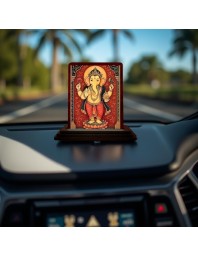 Car Desk/Table Top Lord Ganesha Wooden Photo Stand 3x4 Inches, Compact & Stylish Spiritual Display For Car, Home & Office (Pack Of 1) (F14266)