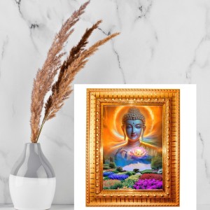Divine Buddha Golden Designer Photo Frame | 14x18 Inch Religious Wall Hanging Frame For Home & Office Decoration | Hindu Deity Spiritual Gift Item