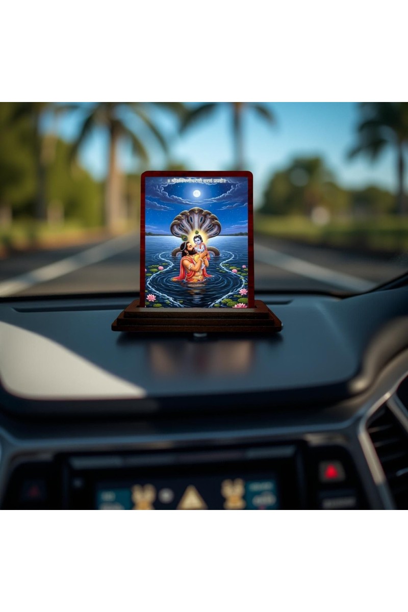 Car Desk/Table Top Lord Krishna Wooden Photo Stand 3x4 Inches, Compact & Stylish Spiritual Display For Car, Home & Office (Pack Of 1) (F14301)