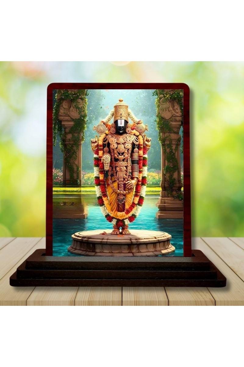 Car Desk/Table Top Lord Balaji Wooden Photo Stand 3x4 Inches, Compact & Stylish Spiritual Display For Car, Home & Office (Pack Of 1) (F14379)