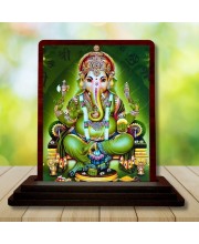 Car Desk/Table Top Lord Ganesha Wooden Photo Stand 3x4 Inches, Compact & Stylish Spiritual Display For Car, Home & Office (Pack Of 1) (F14159)