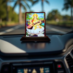 Car Desk/Table Top Maa Sarswati Wooden Photo Stand 3x4 Inches, Compact & Stylish Spiritual Display For Car, Home & Office (Pack Of 1) (F15055) Car Desk/Table Top Maa Sarswati Wooden Photo Stand 3x4 Inches, Compact & Stylish Spiritual Display For Car, Home & Office (Pack Of 1) (F15055)
