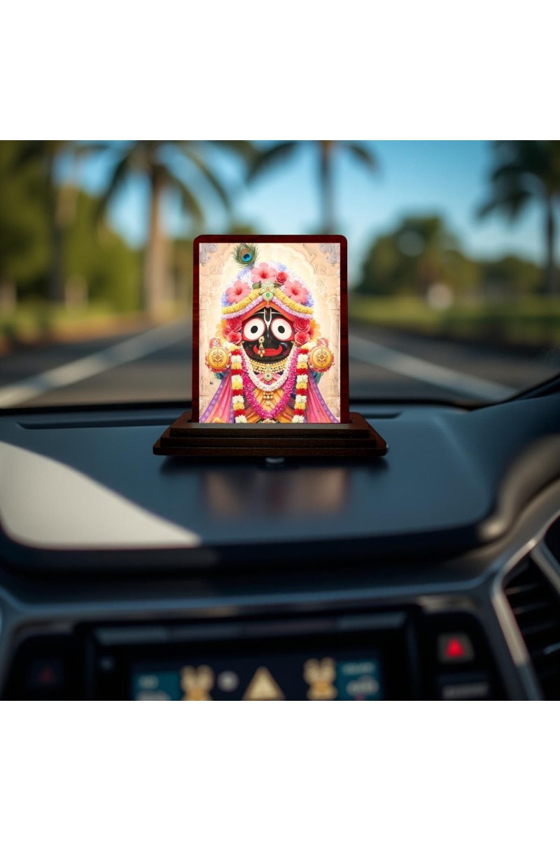 Car Desk/Table Top Lord Jagannath Wooden Photo Stand 3x4 Inches, Compact & Stylish Spiritual Display For Car, Home & Office (Pack Of 1) (F14598)