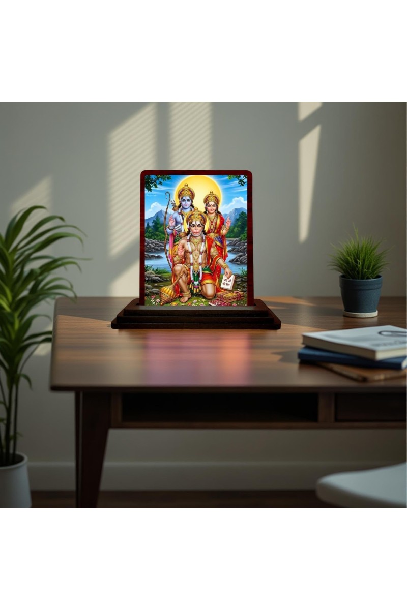 Car Desk/Table Top Lord Ram Siya Wooden Photo Stand 3x4 Inches, Compact & Stylish Spiritual Display For Car, Home & Office (Pack Of 1) (F15137)