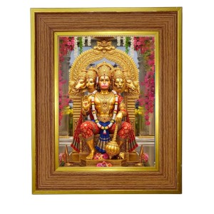 Lord Bajrang Bali Photo Frame 12x16 Inches-Brown Wooden Frame For Home, Office & Temple Decoration And Gifting (F6388)