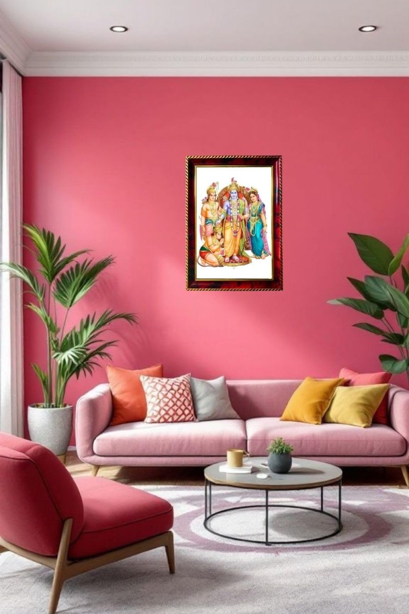 Rama Sita Laxman In Ram Darbar Photo Frame For Wall & Table | 7x9 Inch Golden Cherry Finish | Decorative Rama Sita Laxman In Ram Darbar Photo Frame For Home, Office & Pooja Room (F11433)