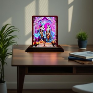 Car Desk/Table Top Lord Radha Krishna Wooden Photo Stand 3x4 Inches, Compact & Stylish Spiritual Display For Car, Home & Office (Pack Of 1) (F15121) Car Desk/Table Top Lord Radha Krishna Wooden Photo Stand 3x4 Inches, Compact & Stylish Spiritual Display For Car, Home & Office (Pack Of 1) (F15121)