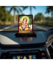 Car Desk/Table Top Lord Ganesha Wooden Photo Stand 3x4 Inches, Compact & Stylish Spiritual Display For Car, Home & Office (Pack Of 1) (F14524)
