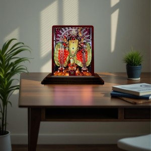 Car Desk/Table Top Maa Kali Wooden Photo Stand 3x4 Inches, Compact & Stylish Spiritual Display For Car, Home & Office (Pack Of 1) (F15094)