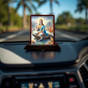 Car Desk/Table Top Goddess Ganga Wooden Photo Stand 3x4 Inches, Compact & Stylish Spiritual Display For Car, Home & Office (Pack Of 1) (F14157)
