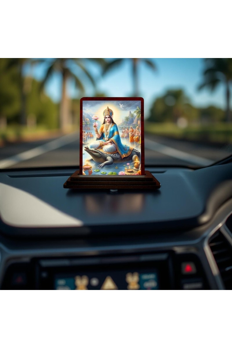 Car Desk/Table Top Goddess Ganga Wooden Photo Stand 3x4 Inches, Compact & Stylish Spiritual Display For Car, Home & Office (Pack Of 1) (F14157)