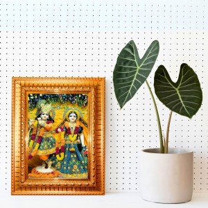 Radha Krishna Golden Designer Photo Frame | 18x22 Inch Religious Wall Hanging Frame For Home & Office Decoration | Hindu Deity Spiritual Gift Item