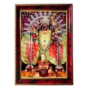 Maa Kali Photo Frame For Wall & Table | 7x9 Inch Golden Cherry Finish | Decorative Maa Kali Photo Frame For Home, Office & Pooja Room (F11726)