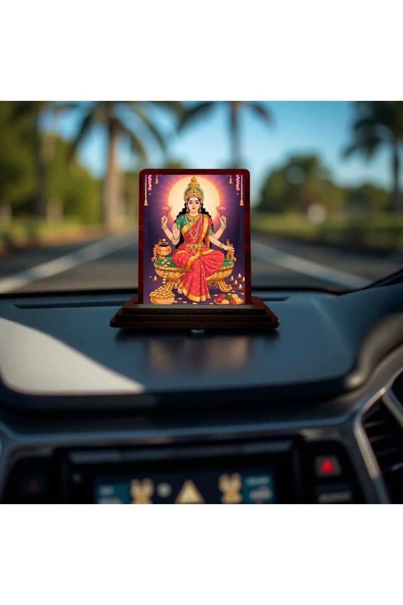 Car Desk/Table Top Goddess Lakshmi Wooden Photo Stand 3x4 Inches, Compact & Stylish Spiritual Display For Car, Home & Office (Pack Of 1) (F14277)