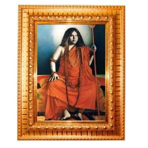 Srimat Swami Pranavanandaji Maharaj Golden Designer Photo Frame | 10x14 Inch Religious Wall Hanging Frame For Home & Office Decoration | Hindu Deity Spiritual Gift Item