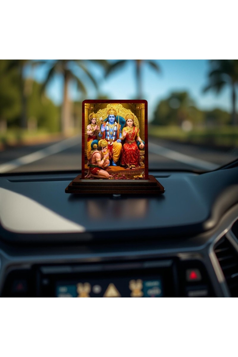 Car Desk/Table Top Lord Rama Sita Wooden Photo Stand 3x4 Inches, Compact & Stylish Spiritual Display For Car, Home & Office (Pack Of 1) (F14445)