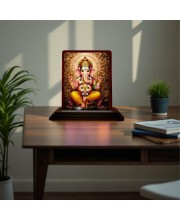 Car Desk/Table Top Lord Ganesha Wooden Photo Stand 3x4 Inches, Compact & Stylish Spiritual Display For Car, Home & Office (Pack Of 1) (F15076)