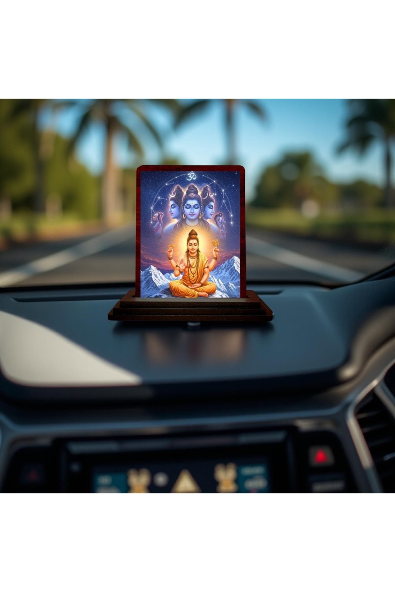 Car Desk/Table Top Lord Dattatreya Wooden Photo Stand 3x4 Inches, Compact & Stylish Spiritual Display For Car, Home & Office (Pack Of 1) (F14340)